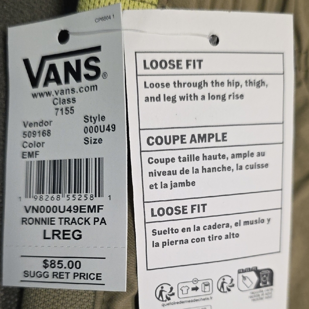 Vans Ronnie Track Pants Khaki Yellow Checker Loose Fit Baggy Size Medium New - Picture 4 of 6